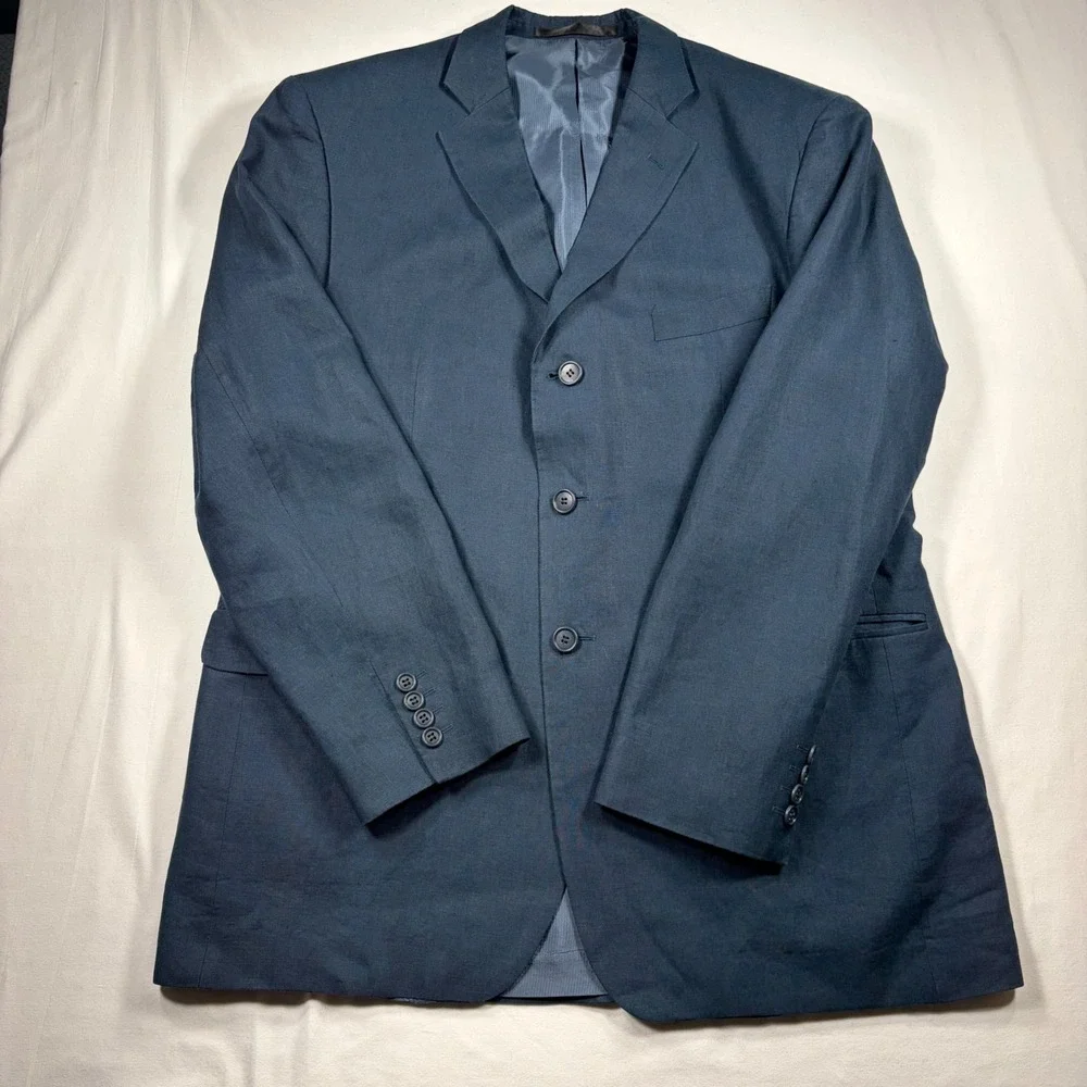 Marks & Spencer Collezione Linen Mens Blazer Jacket 42 Indigo Blue 3-Button